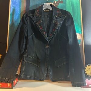 Illegal Jeans Y2K Embroidered Black Denim Jacket Medium